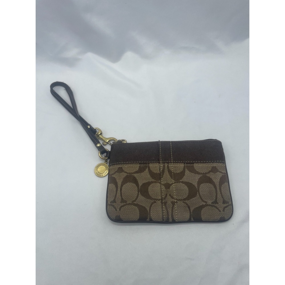 Authentic Coach Signature "C" Jacquard Khaki Wristlet‎ L0749-41203